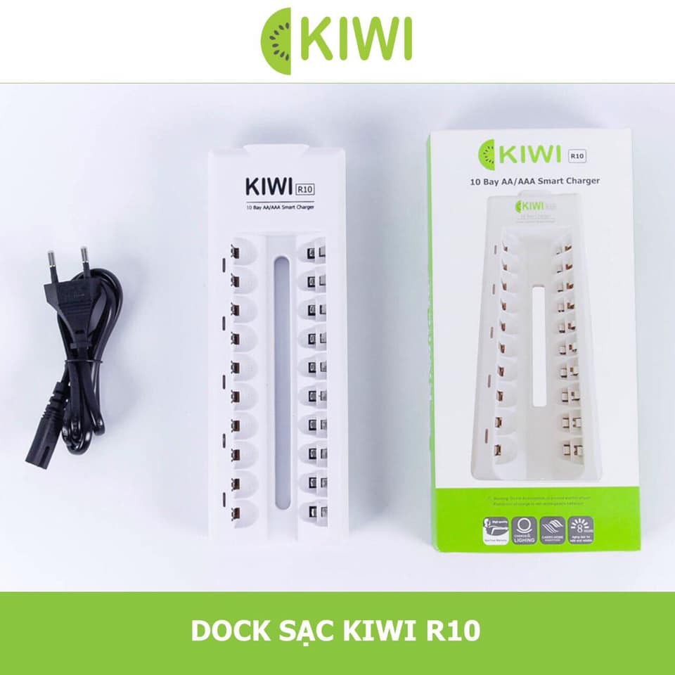 DOCK SẠC PIN AA/AAA KIWI R10 10 CHÂN, TỰ NGẮT KHI PIN ĐẦY- HÀNG CHÍNH HÃNG