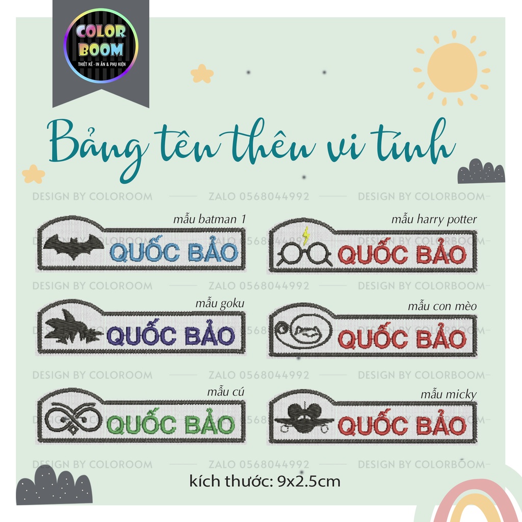 Thêu Tên Bé - Thêu Phù Hiệu - Thêu Vi Tính -  dùng để ủi -may vào áo, quần, cặp, balo