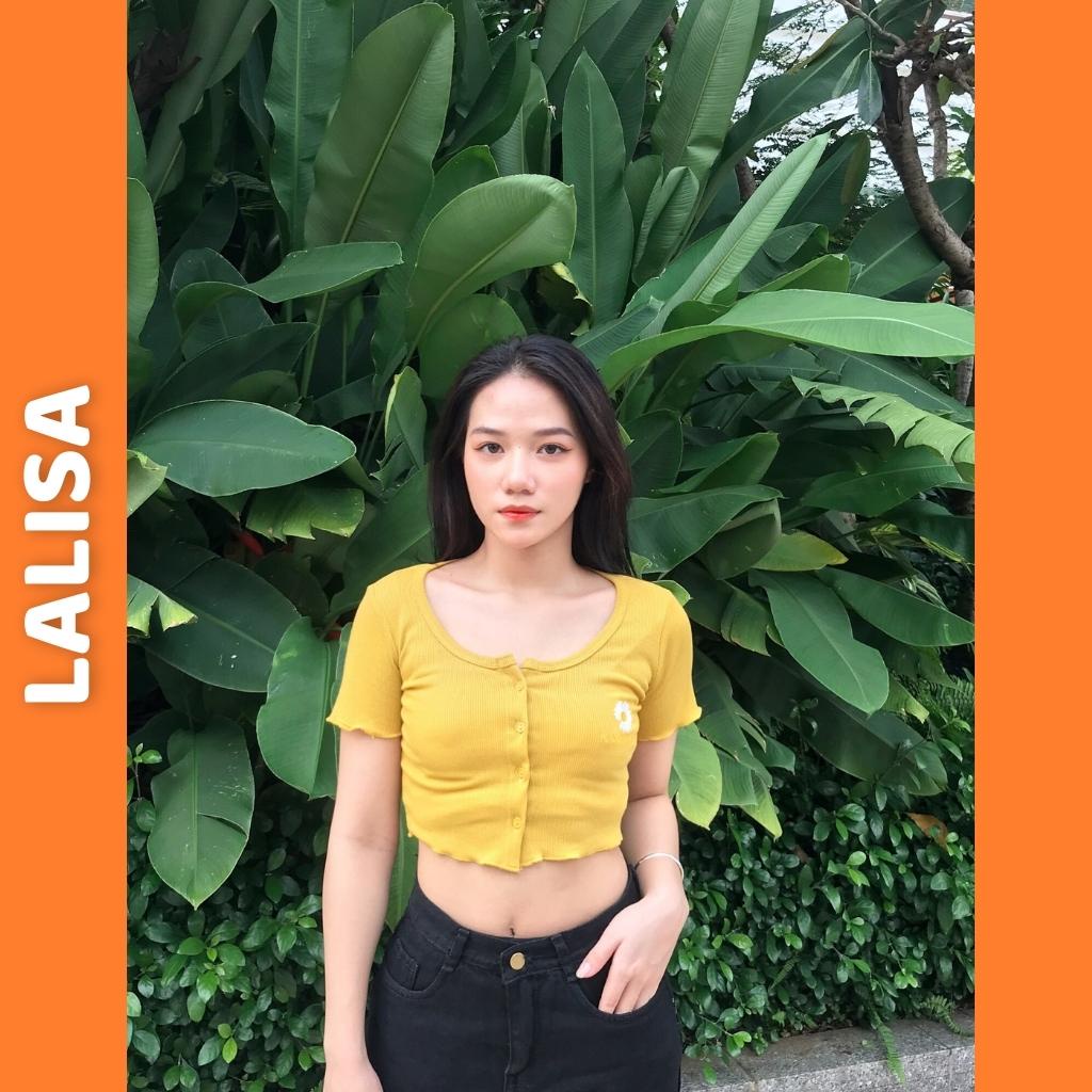 Áo Croptop Nữ Cổ Vuông Tay Ngắn LALISA Áo Crt Ôm Body Hoa Cúc Có Nút Bấm Đẹp Kiểu Ulzzang Hàn Quốc Jennie Sexy AO006