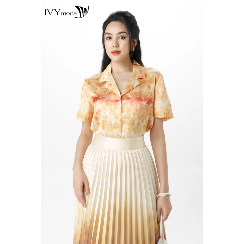 Chân váy lụa xếp ly IVY moda MS 31M7421