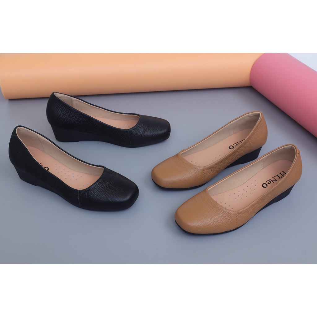 Giày nữ đế xuồng cao 4p, giày công sở nữ da bò mềm êm - HT.NeO4614