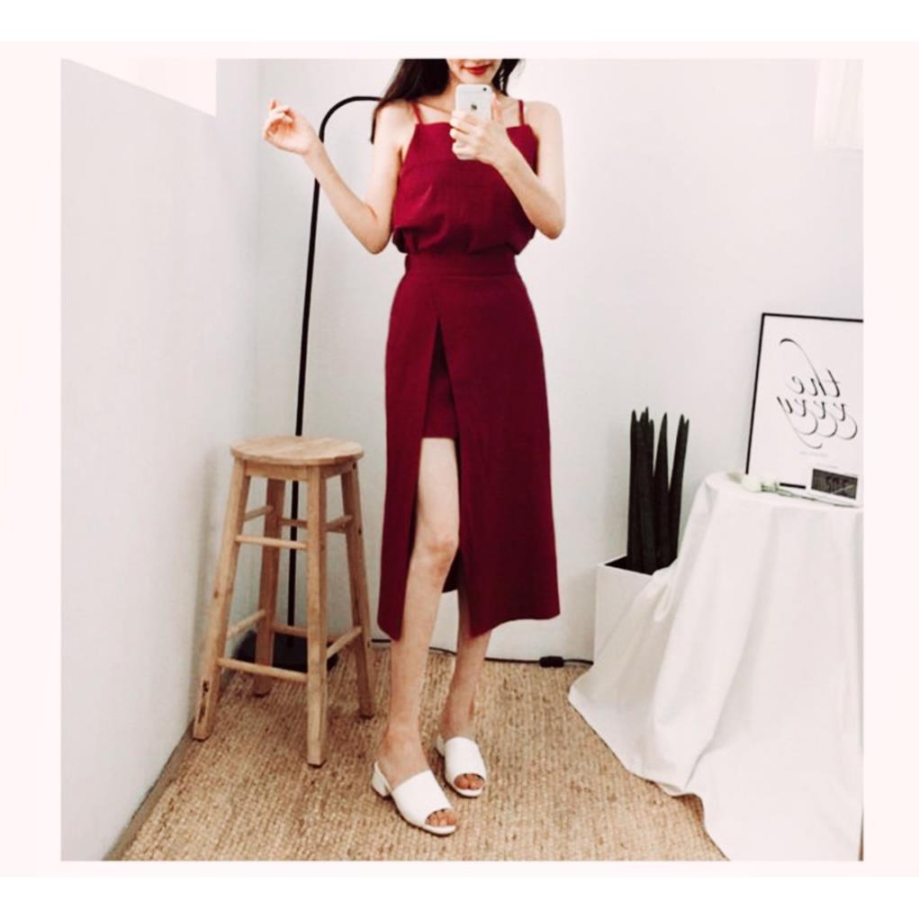 Đồ đôi đi biển, đồ đôi nam nữ đôi chụp hình cưới: bao gồm áo váy sơ mi Hàn Quốc màu đỏ và xanh Qly