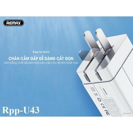 [GIÁ HỦY DIỆT] - Cốc sạc Củ sạc REMAX RP-U43 nhanh 4 cổng CHỐNG CHÁY NỔ 3.4A - SẠC NHANH Quick Charge 3.4A