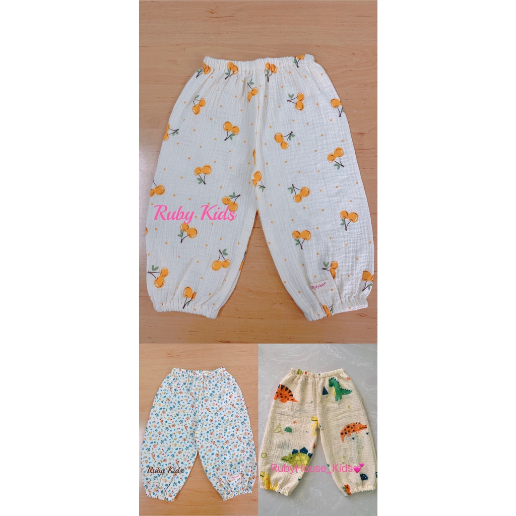 Quần Bom bé Trai, bé Gái từ 4-34kg. Nhiều họa tiết. Vải Xô Muslin cao cấp. Ảnh thật. Ruby Q04