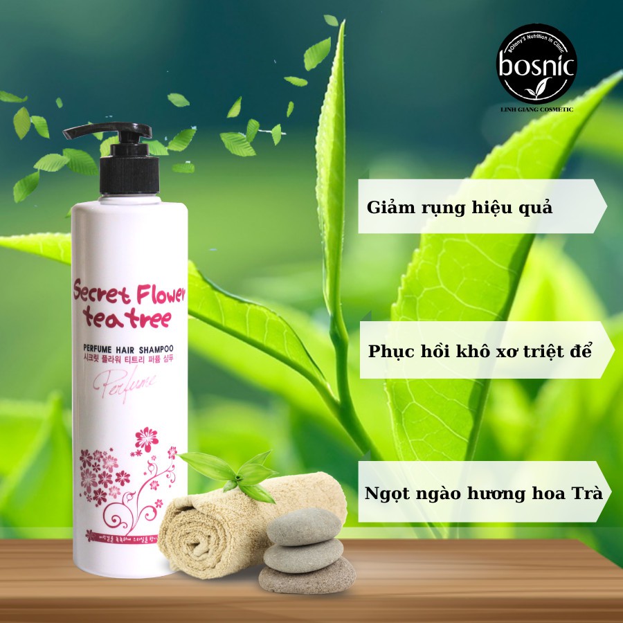 COMBO SECRET FLOWER TEA TREE- GỘI XẢ HƯƠNG HOA PHỤC HỒI TÓC HƯ TỔN BOSNIC 500