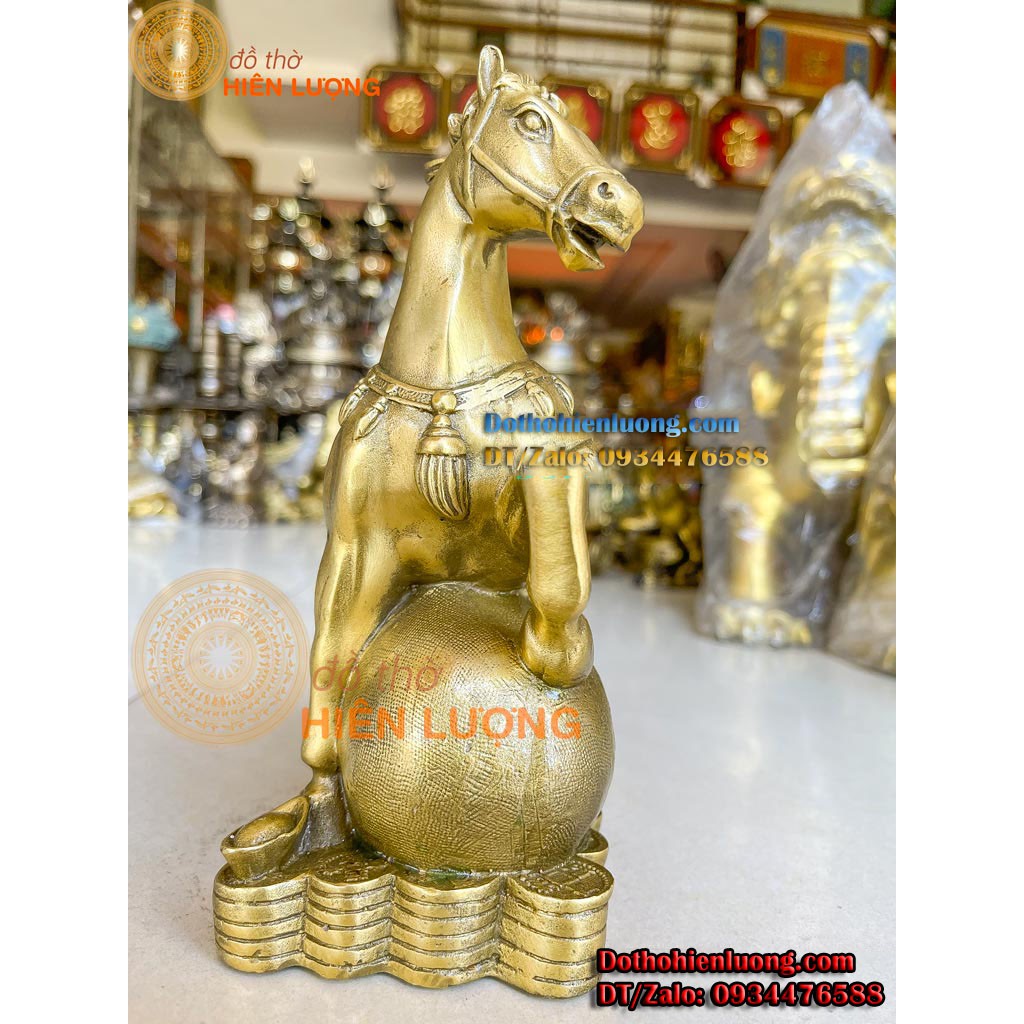 Tượng Ngựa Cưỡi Bao Tiền Màu Vàng Cao 21cm Bằng Đồng - Tượng 12 Con Giáp