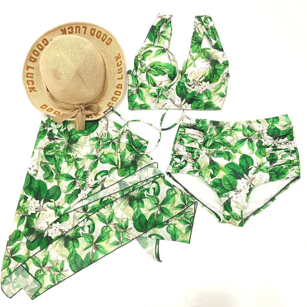 SIZE (M-L) SET BIKIBI ĐI BIỂN ĐỒ BƠI BIG SIZE HOA CAM KÈM KHĂN MẪU MỚI SEXY ODERI-118