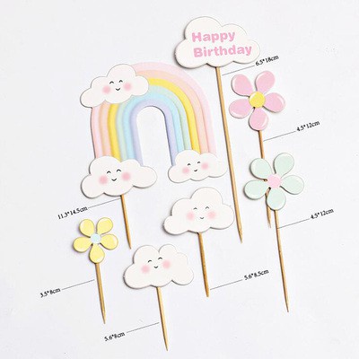 Bộ Phụ Kiện Trang Trí Bánh Kem Hình Cầu Vồng Hoạt Hình Dễ Thương