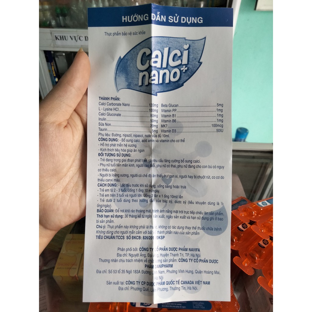 Siro Canxi ống CALCI NANO +vitamin D3 & K2 MK7, sữa non cho bé giúp ăn ngon, phát triển hệ xương