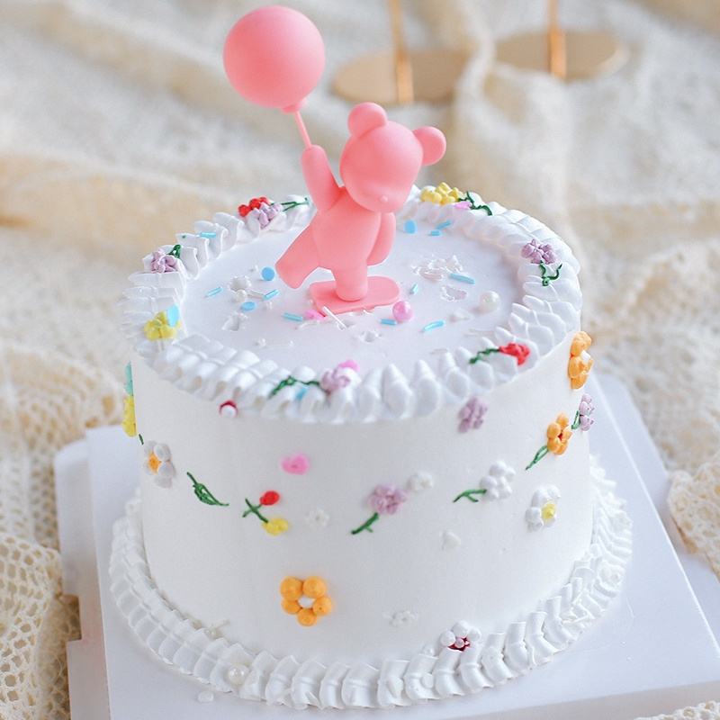 Phụ Kiện Trang Trí Bánh Kem Hình Gấu Và Bong Bóng Dễ Thương Cho Ngày Valentine