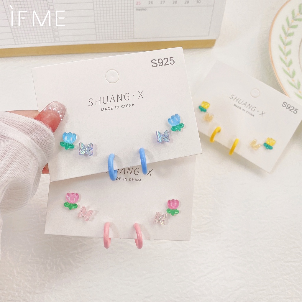 Khuyên tai IF ME mạ bạc 925 họa tiết hoa tulip ngọt ngào thời trang cho nữ