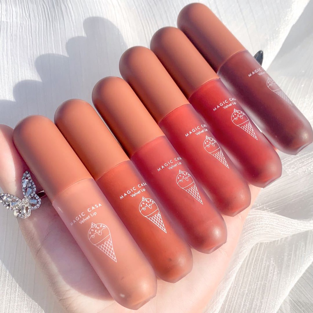 Son kem lì Matte velvet matte lip glaze Chất son không dễ phai, lâu trôi Son kem lì không khô Son kem lì Matte velvet lip glaze môi và má công dụng kép Son màu trà sữa Student Lip glaze