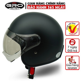 Mũ Bảo Hiểm 3/4 đầu Gro T818 kính ngắn che nửa mặt, kiểu dáng thời trang cho nữ, khóa kim loại chắc chắn - Đen Nhám