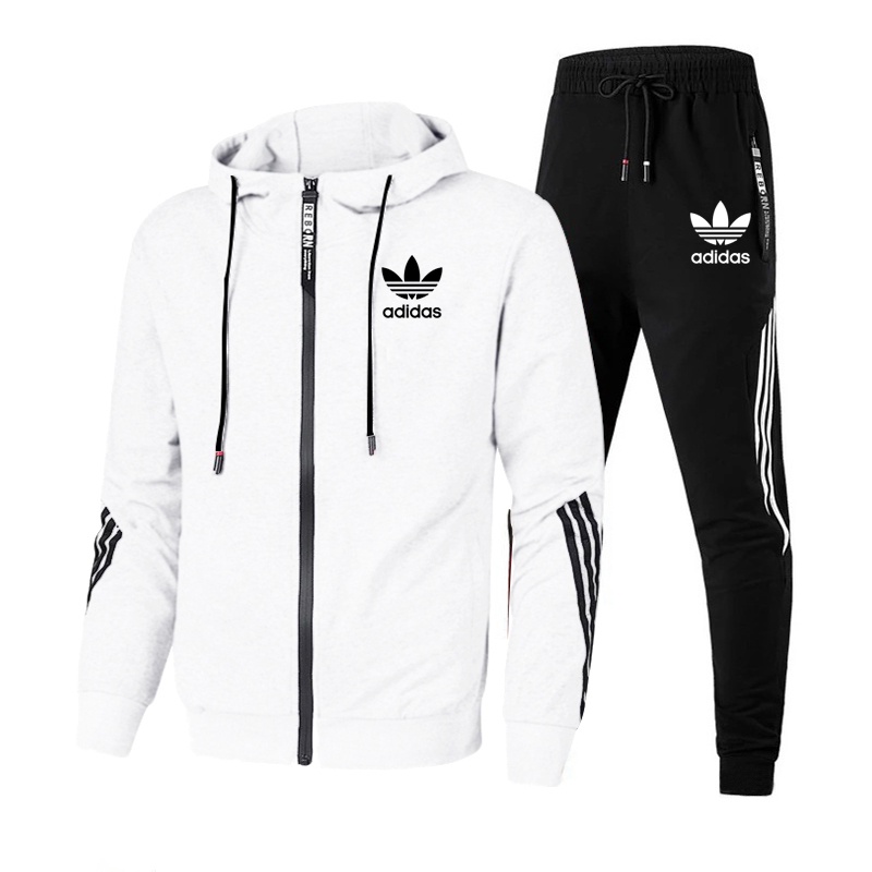 Set áo khoác Hoodie in logo Adidas + quần dài phong cách thể thao năng động cho nam