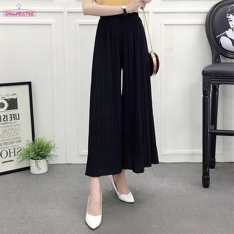 Quần chiffon ống rộng xếp ly xinh xắn thời trang dành cho nữ
