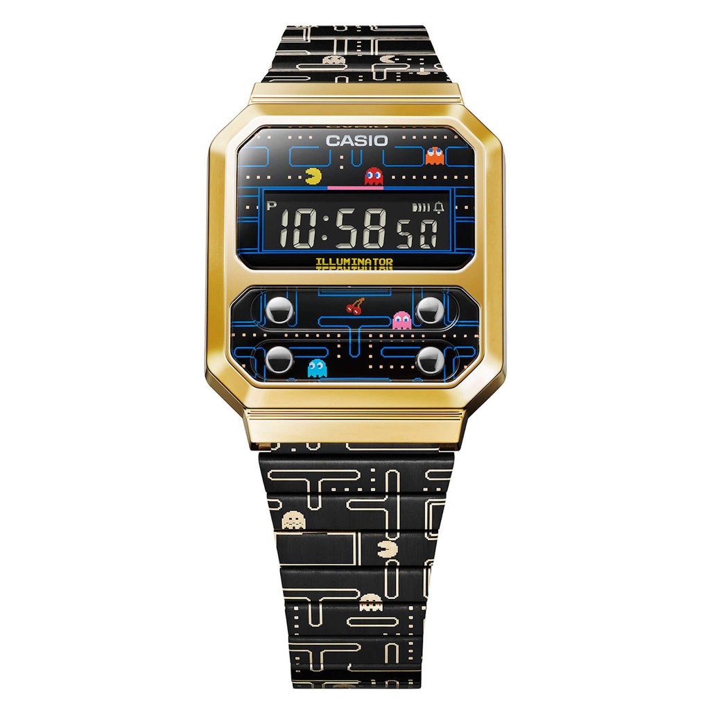 Đồng hồ unisex Casio A100 / A100WEPC-1B phiên bản Pacman, chống nước, dây thép không gỉ, hàng chính hãng
