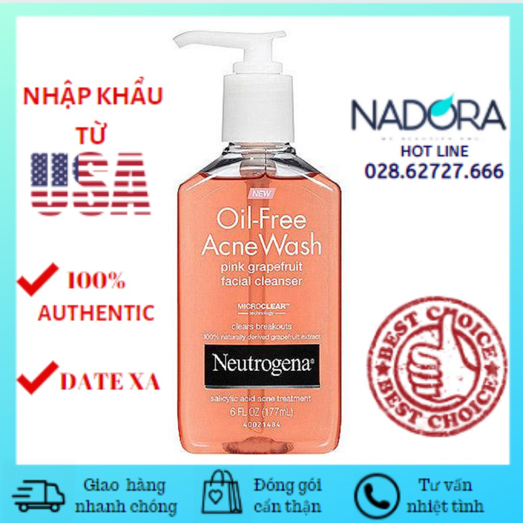 Sữa Rửa Mặt Neutrogena Oil Free Acne Wash Pink Grapefruit Facial Cleanser - 177ml