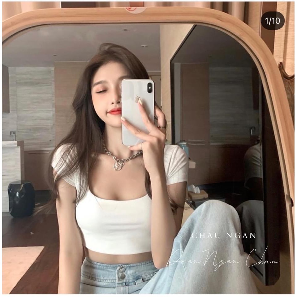 Áo Croptop Cổ Vuông Cộc Tay PEONYB Nữ [FREESHIP] 🌸 Thun trơn body dáng ôm, phông ngắn sexy màu TRẮNG | ĐEN Ulzzang HOT 🌸 | BigBuy360 - bigbuy360.vn