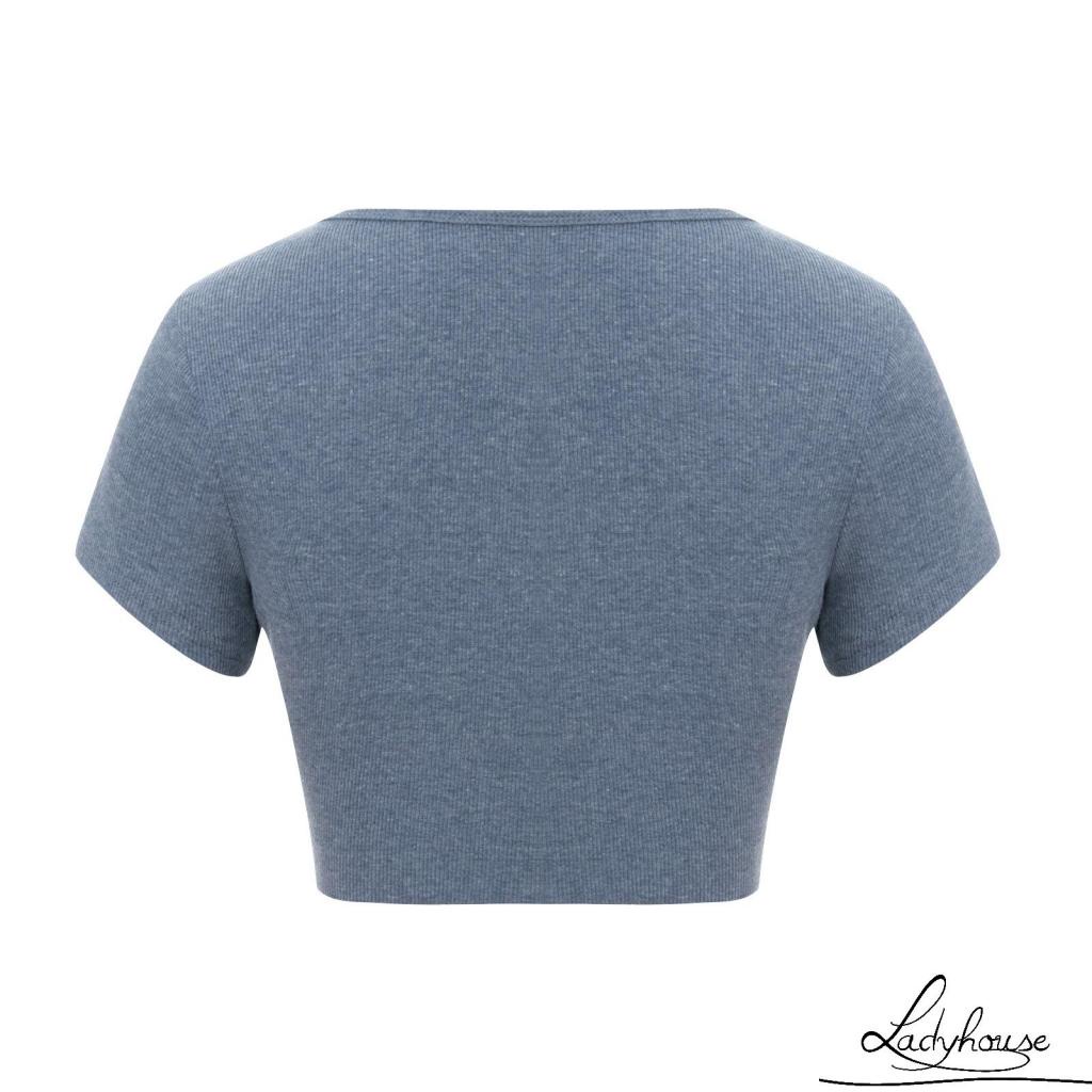 Áo croptop tay dài cổ chữ V in họa tiết cây và bướm thời trang cho nữ