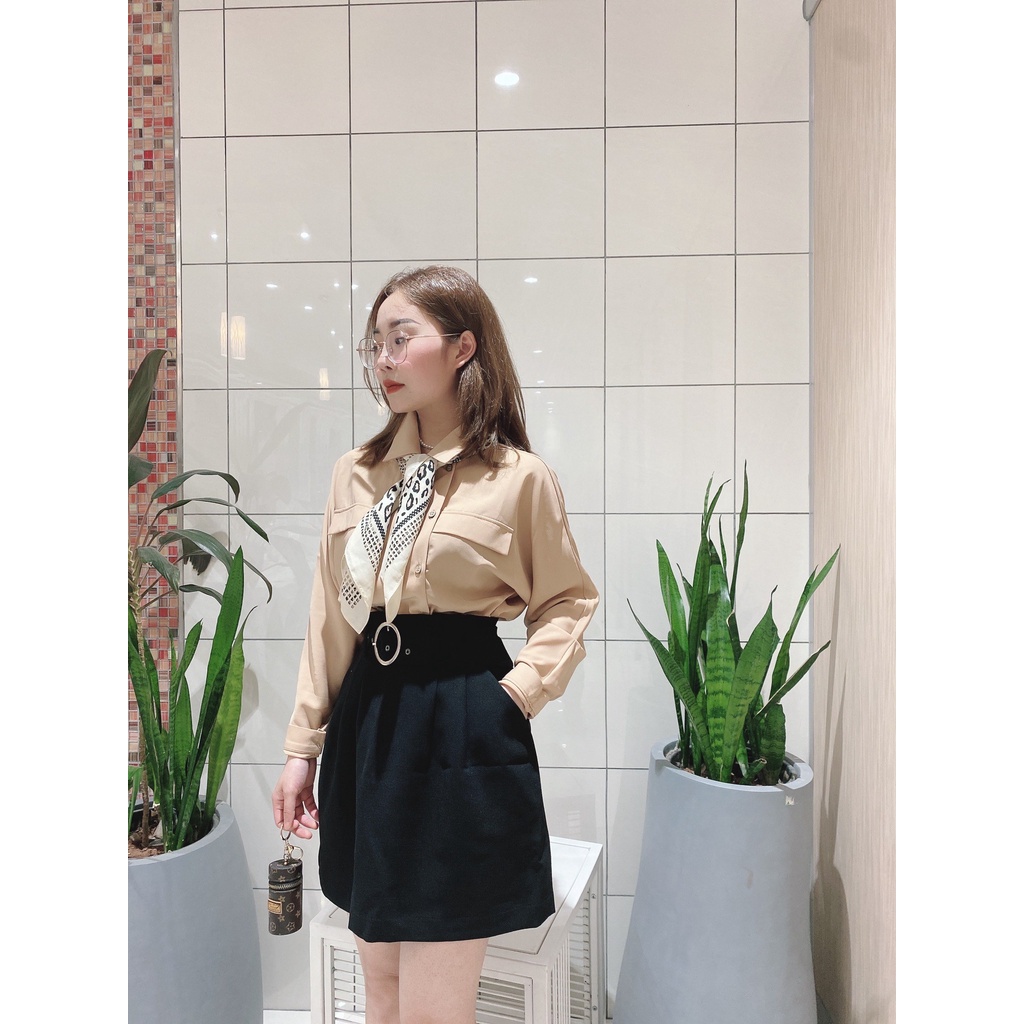 Chân váy thiết kế cao cấp đẹp dáng chữ A ngắn cạp cao phối li cách điệu kèm đai có quần lót trong CV04-HTDESIGN