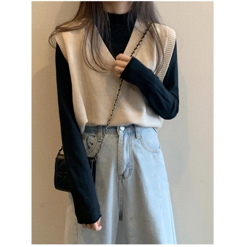 Áo Len Gile Trơn Không Tay Cổ Chữ V Đơn Giản Thời Trang Nhẹ Nhàng Thu Hút Cho Phái Nữ Phong Cách Hàn Quốc Freesize