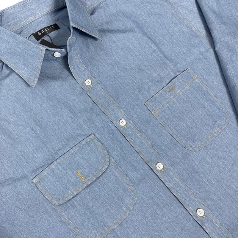 Áo sơ mi dài tay nam bò xanh, vải cotton hàn mịn, xịn, chuẩn form - Oversize - HALIOMAN