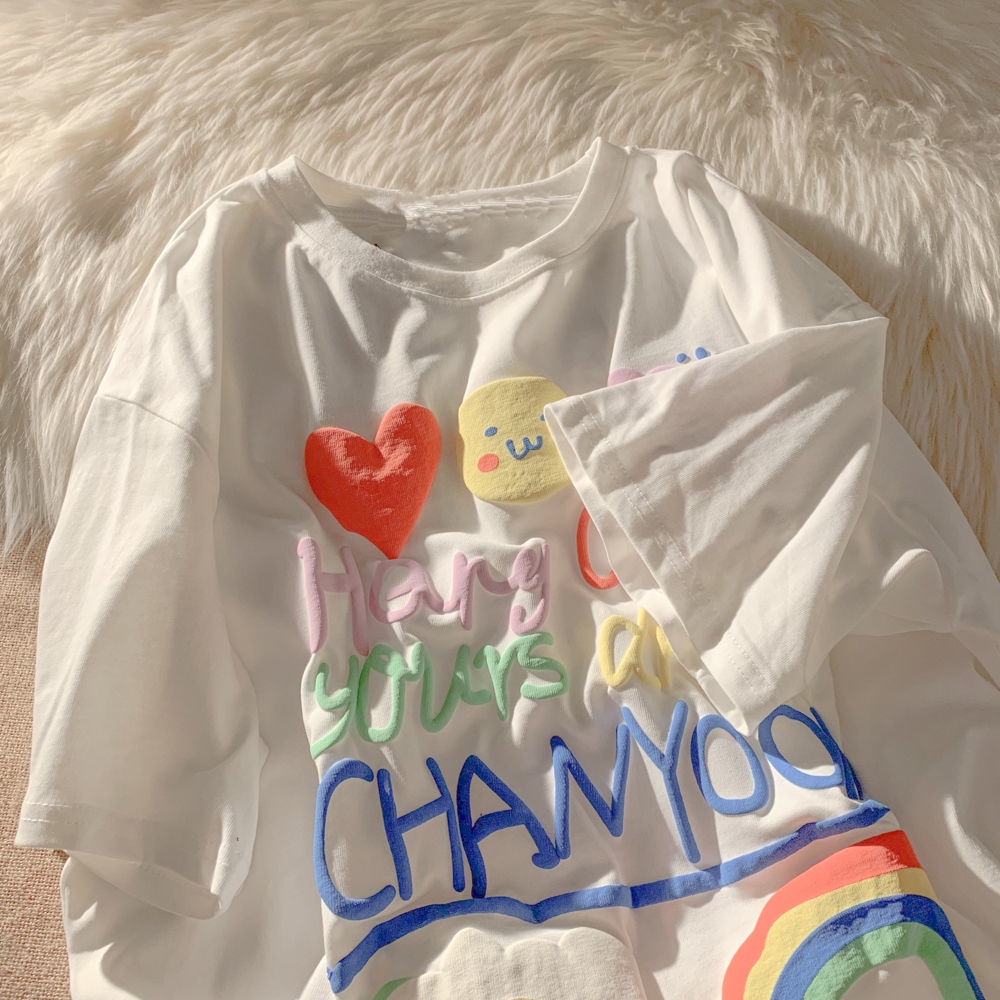 Áo Thun Tay Ngắn Dáng Rộng Vải cotton Thời Trang Trẻ Trung Cho Nữ