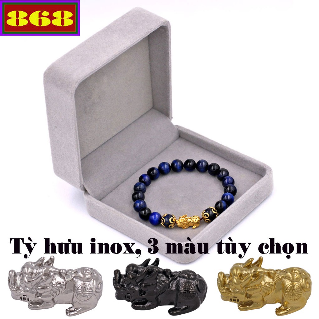 Vòng chuỗi đeo tay xanh đen size 8 ly tỳ hưu inox mix 2 khía VMHXETHBK8