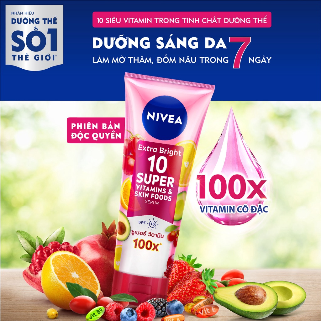 Bộ đôi Serum dưỡng thể NIVEA 10 Super Vitamins không bếch dính 180ml - 93767