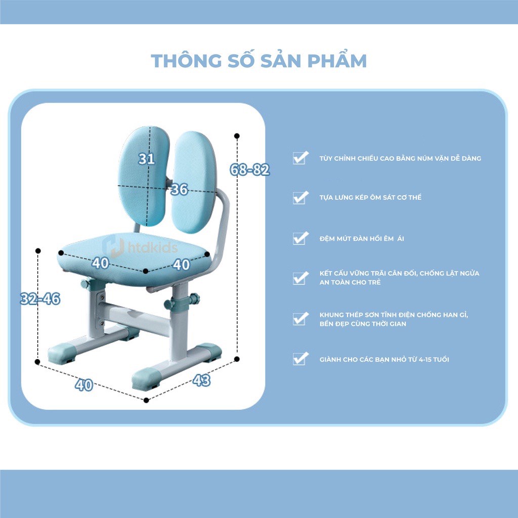 Ghế học sinh thông minh tăng giảm chiều cao có gác chân chuẩn tư thế siêu rẻ - HTDVN