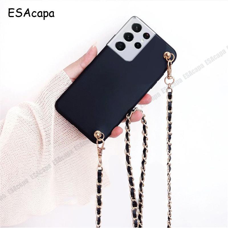 Ốp Điện Thoại TPU Mềm Có Dây Đeo Cổ Kim Loại Cho Samsung S22 Ultra S21 Plus S20 FE S10 Samsung S22 Plus S20 Ultra S9 S8 S7 Plus