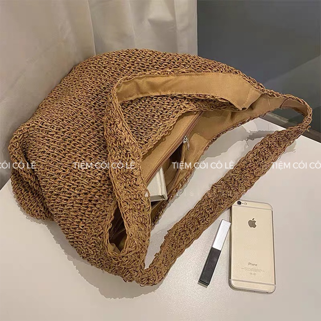 Túi cói đeo vai đi biển size lớn phong cách Hàn Quốc thoải mái đựng đồ - Tiệm Cói Cô Lê