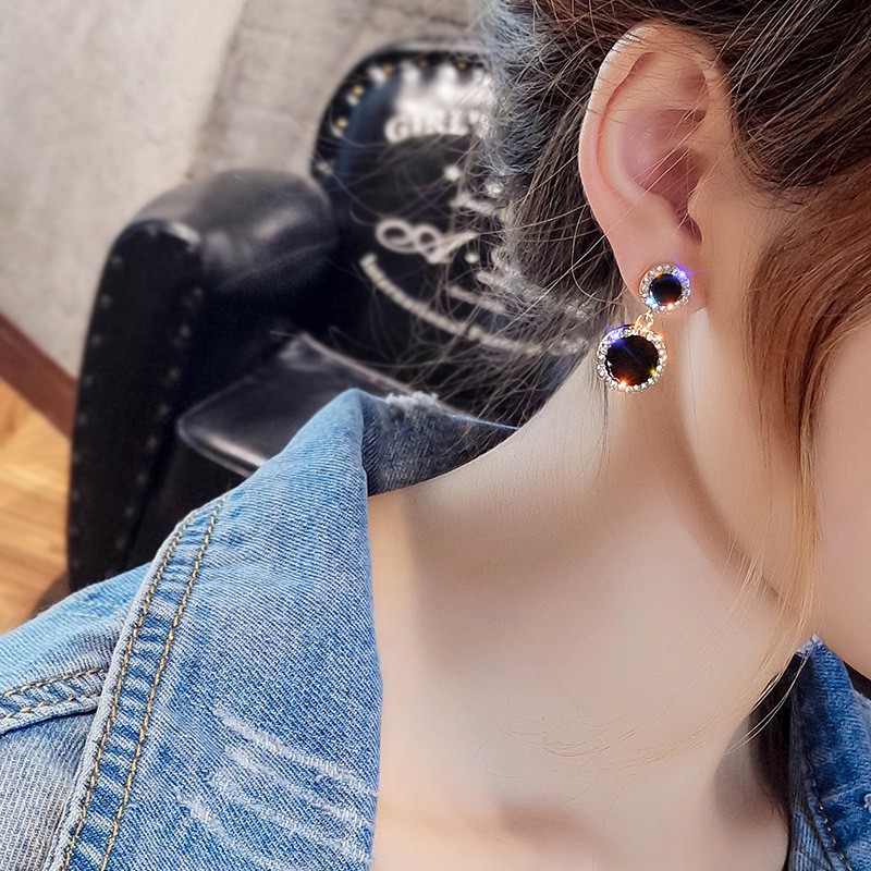 Bông Tai TRÒN ĐEN Đính Đá Siêu Sang MS: BT19 - Hưng Long PC