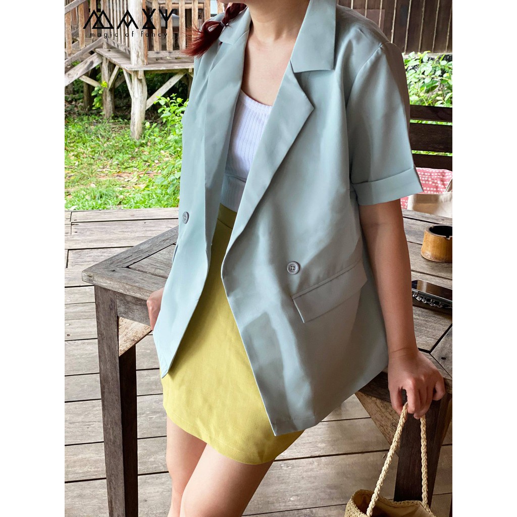 [Mã FAGREAT1505 giảm 8% tối đa 50K đơn 250K] ÁO - SHORT BLAZER - MINT - Áo blazer tay ngắn màu mint | BigBuy360 - bigbuy360.vn