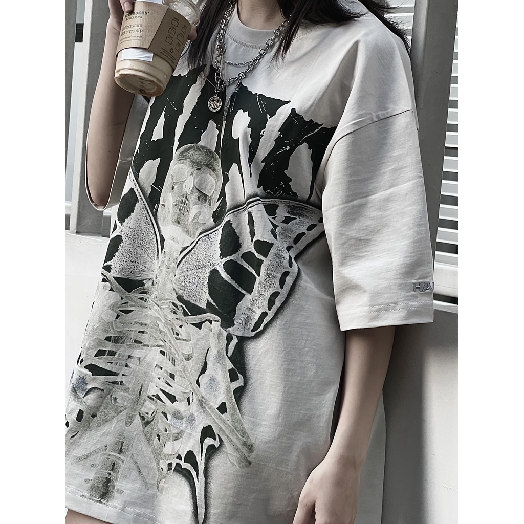 Áo Thun Tay Lỡ Unisex SKULL BUTTERFLY 100% Cotton HADES Brand Chính Hãng