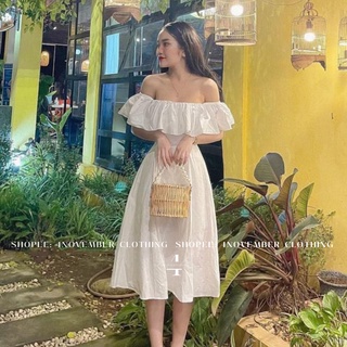 Đầm - váy thô trễ vai dáng xòe