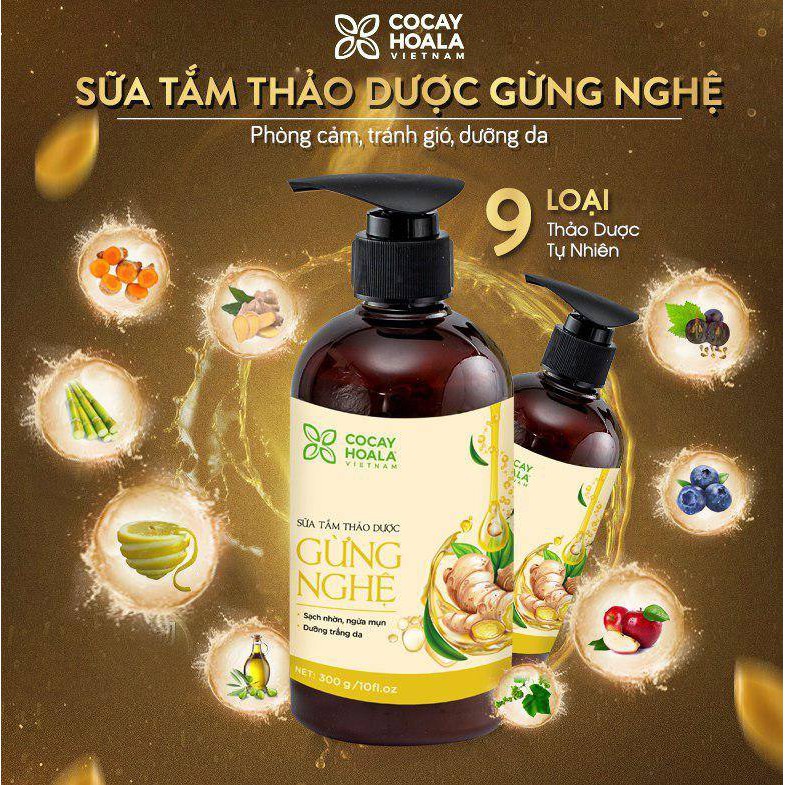 Sữa tắm FREESHIP Sữa Tắm Thảo Dược Gừng Nghệ Giữ Ấm Cơ Thể Cocayhoala 300g [sua tam]