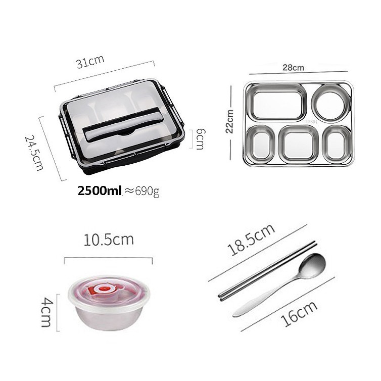 Hộp Cơm Văn Phòng 5 Ngăn Inox 304 Cao Cấp
