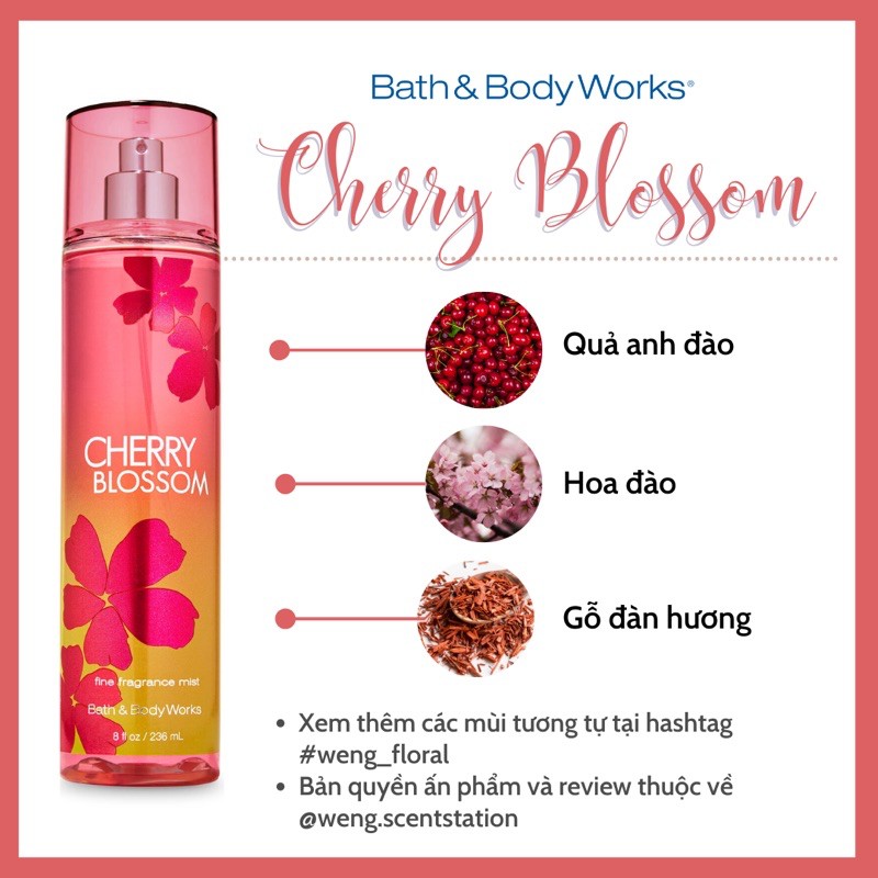 Xịt thơm toàn thân Bath & Body Works mùi Cherry Blossom