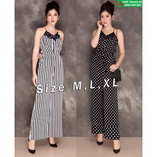 Jumpsuit - Đồ bay dài ống suông rộng 2 dây phối ren trước ngực - AV6235