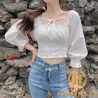 Áo sơ mi viền bụng buộc dây cổ HDA0521