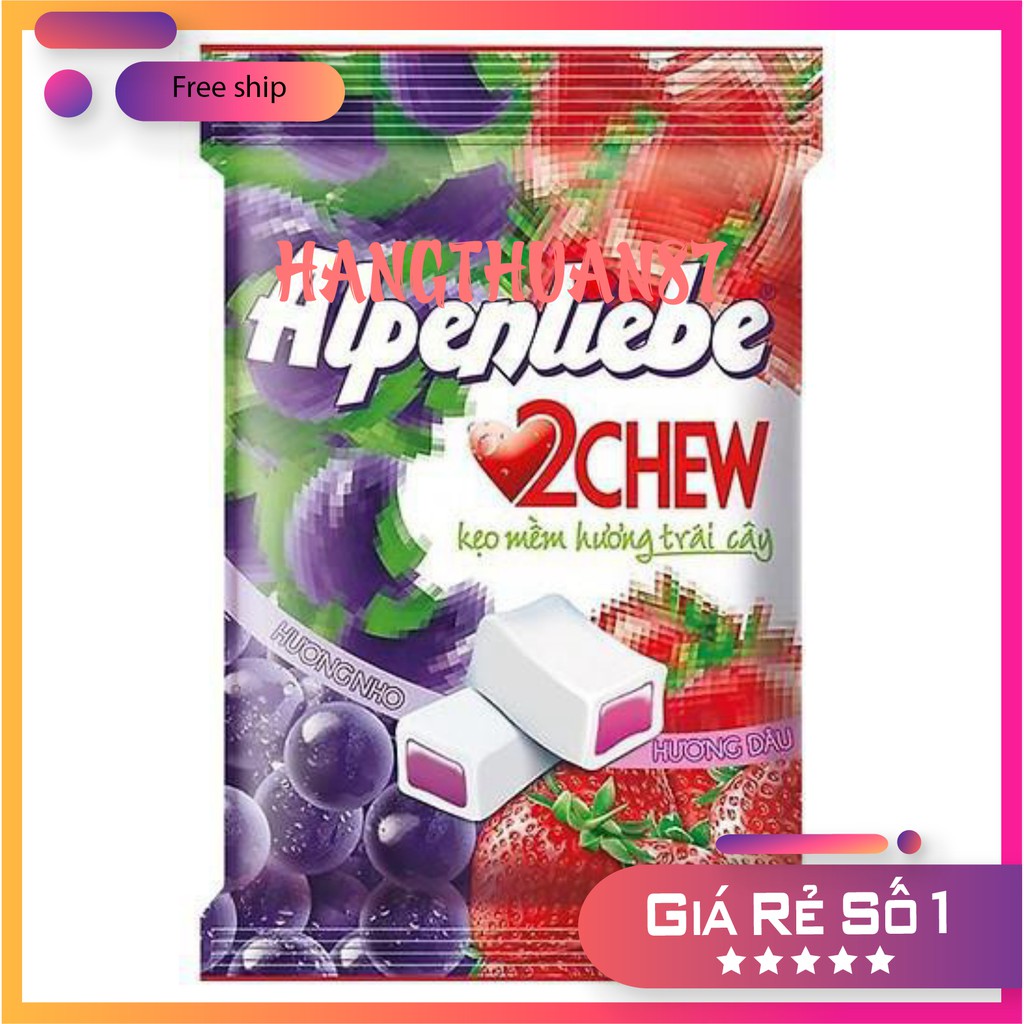 Freeship 50k Kẹo Mềm Alpenliebe 2Chew Hương Hỗn Hợp Dâu &amp; Nho Gói 25 Viênx3.5g