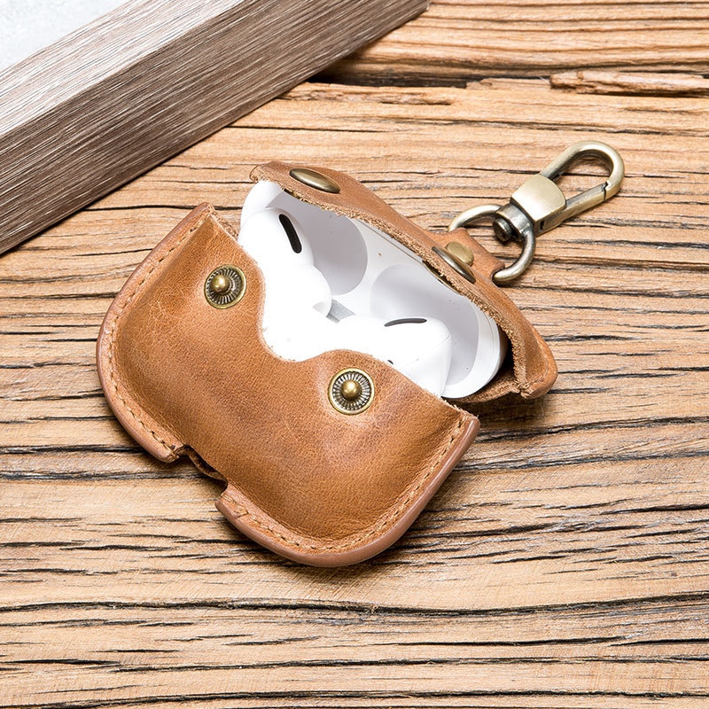 Vỏ Bảo Vệ Hộp Đựng Tai Nghe Airpod Chất Liệu Da Có Vòng Kim Loại
