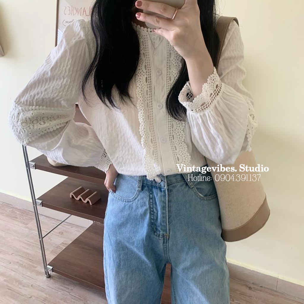 Áo babydoll phối ren hàng khuy tiểu thư Ulzzang (hàng QC) - Ảnh thật tự chụp