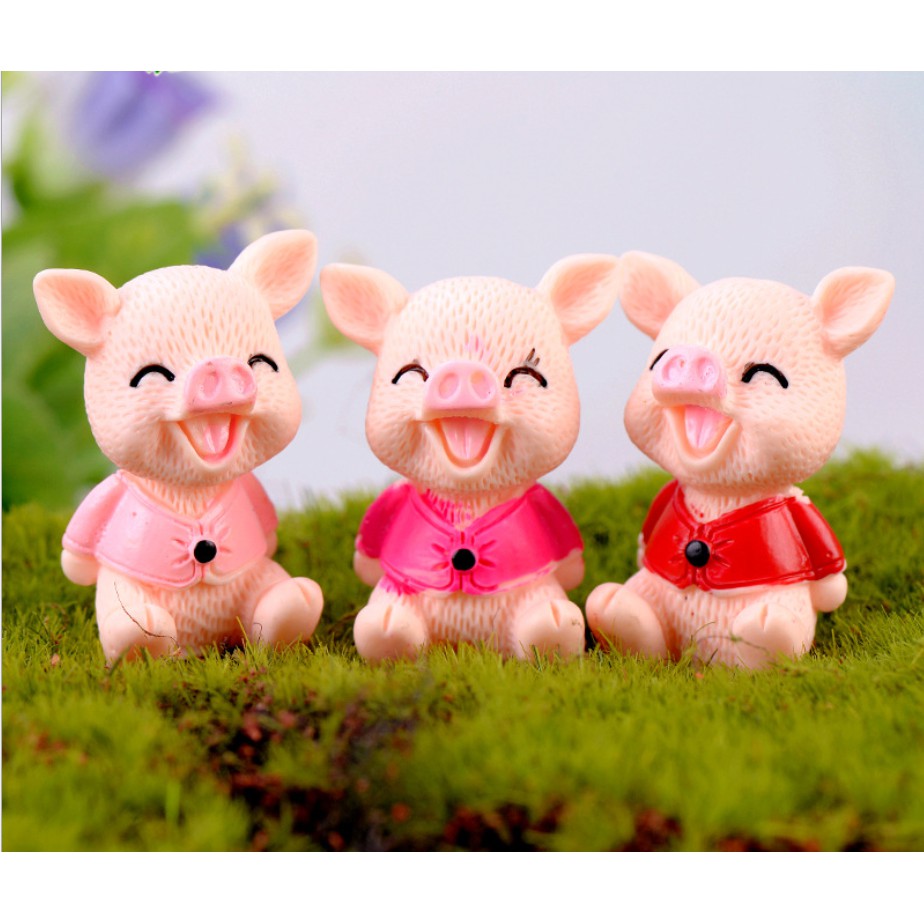 Mô hình 06 chú lợn con màu hồng cho các bạn làm móc chìa khóa, trang trí tiểu cảnh
