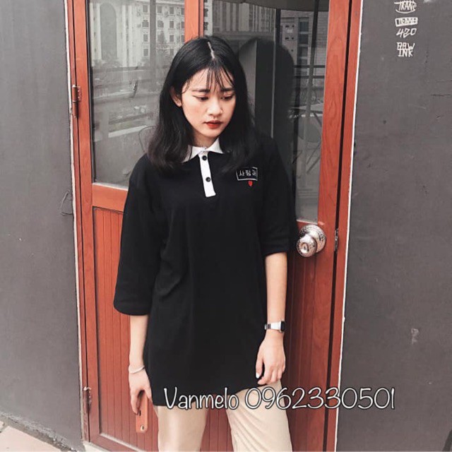 Áo polo thêu chữ hàn Quốc 사랑해 - Salanghae cổ bẻ bo rệt unisex nam nữ siêu hot | BigBuy360 - bigbuy360.vn