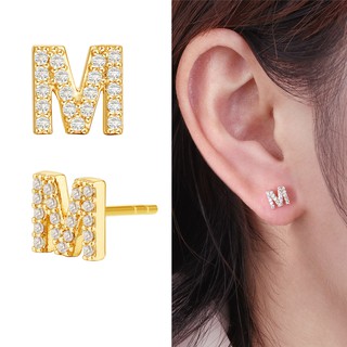 Bông tai đinh tán hình 26 chữ cái tiếng Anh màu sắc vàng Zircon dành cho nữ