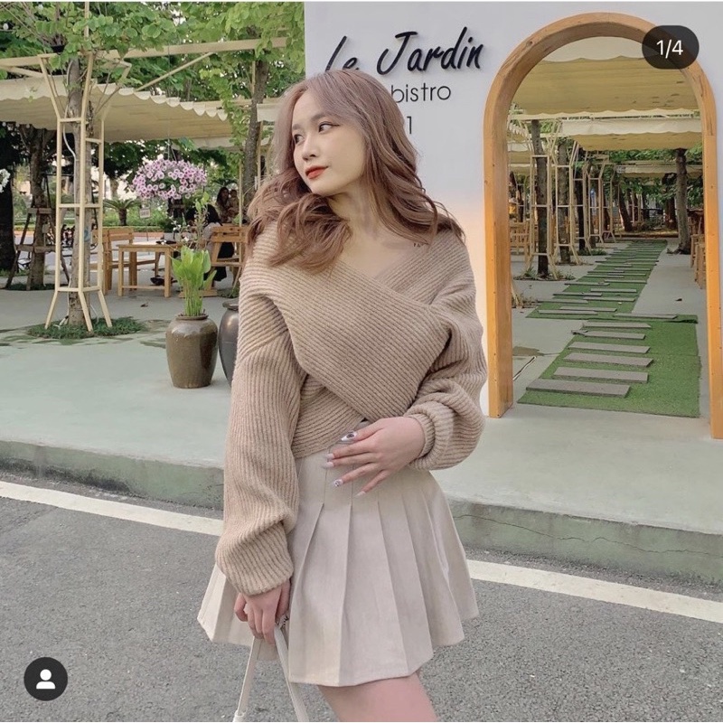 SET ÁO CHÉO NÂU + CHÂN VÁY KEM XẾP LY