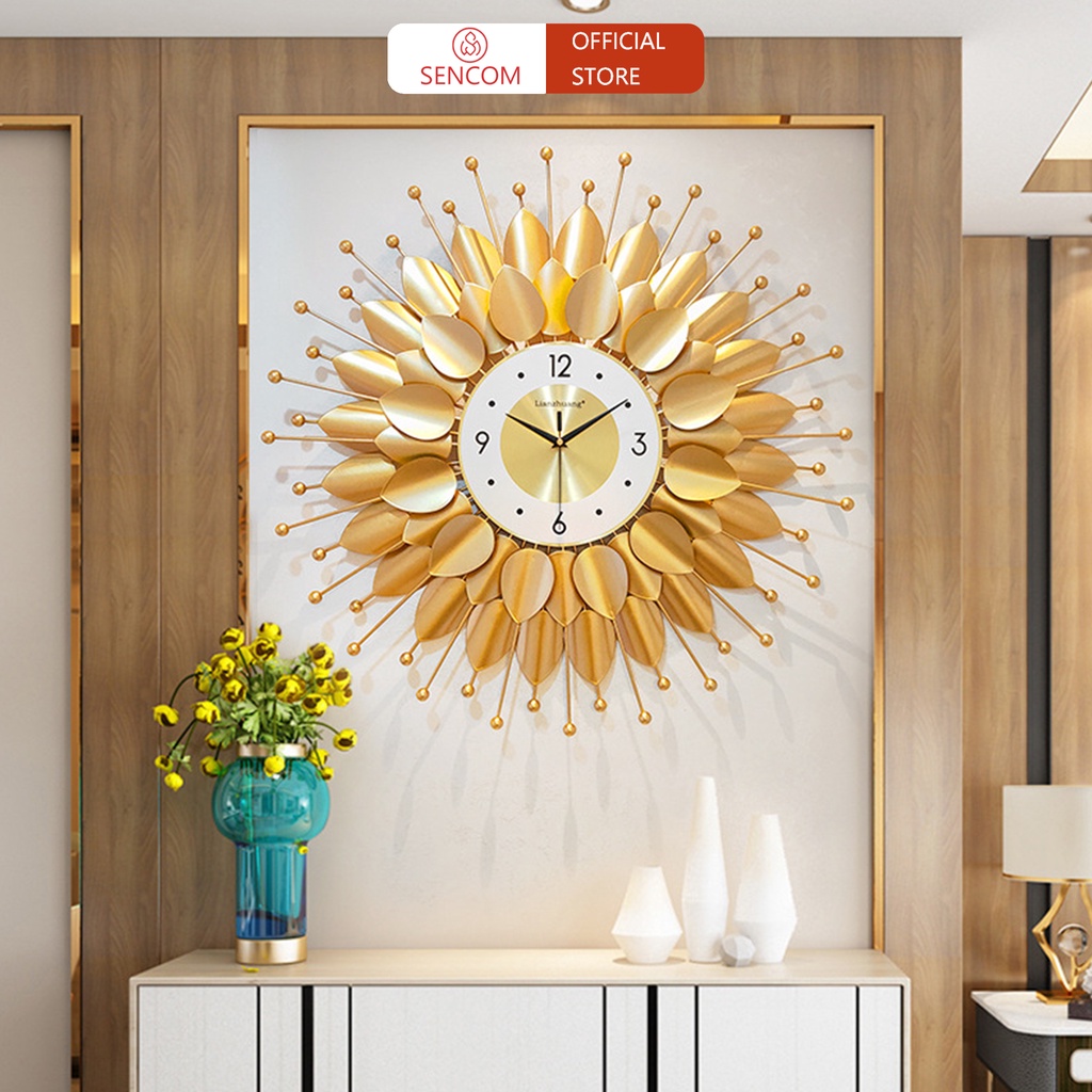 Đồng hồ treo tường phòng khách mặt trời SENCOM, đồng hồ trang trí decor đẹp sang trọng - 508