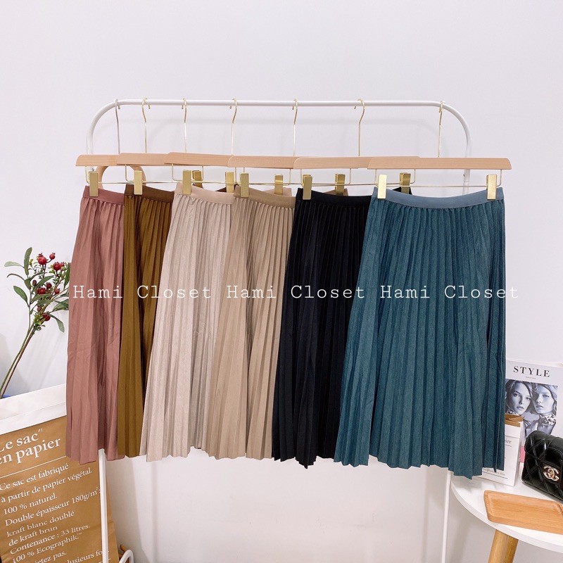 Chân váy xếp ly dáng midi chất dạ pha mịn hàng chuẩn quảng châu cao cấp mã CVD1955 | BigBuy360 - bigbuy360.vn